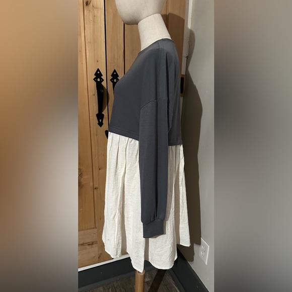 Gray Cream Colorblock Long Sleeve Shift Dress Size Small - Picture 4 of 6